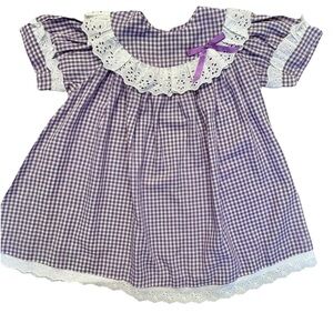 VTG 90s Handmade‎ purple and white plaid toddler girl’s dress w eyelet lace trim